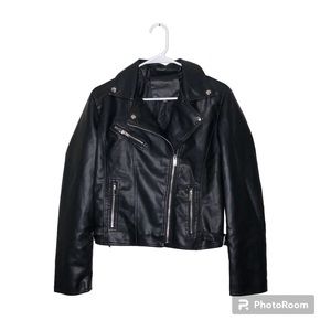 SHEIN Zip Up PU Leather Moto Jacket, Black, XL